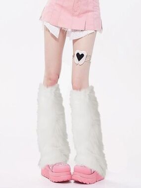 Festival/Rave White Faux Fur Leg Warmers
